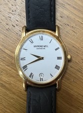 Vintage Raymond Weil Genève Watch Swiss Made Mens 18K Gold Plated New Battery