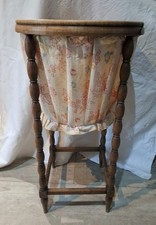 ANCIENNE TRAVAILLEUSE COUTURE EN BOIS TRICOT BRODERIE PELOTE LAINE HT65cm Ø35cm