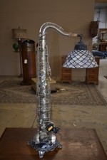 Vintage Bass Clarinet Lamp w/ Stained Glass Shade – 28.5" Tall Musical Decor