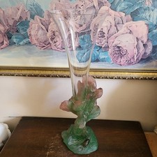 Vintage Daum France Pate De Verre Large Crystal Vase Flowers 13.5"