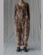 LES OURS Dungarees ONE SIZE Overalls Dusty Pink Floral Rose Velour Velvet 