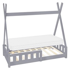Lit d'enfant Tipi avec matelas lit avec protection antichute pin gris 70x140 cm