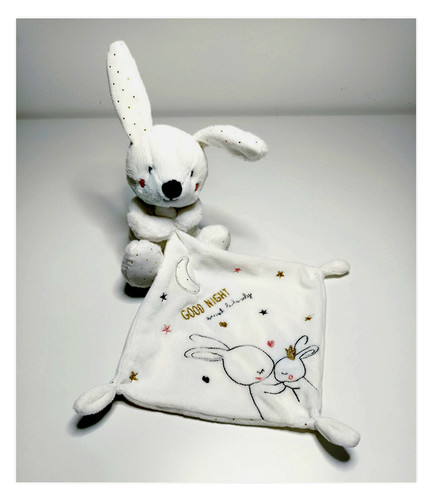 Doudou plat lapin blanc doré - doudou,