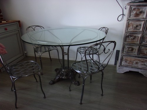 Table fer forgé signé - , louis