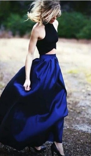 Jupe maxi taffetas bleu - maxi,