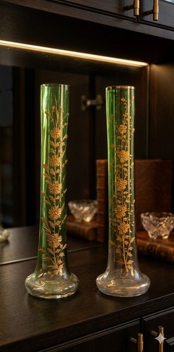 Paire vases verre vert