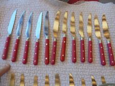 Lot 12 70's Red Sleeve Plastic Table Knives Ideal Bed & Breakfast