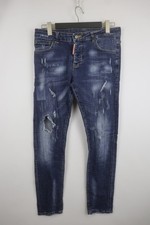 Dsquared2 Blue Denim Distressed Red Tab Button Fly Straight Leg Jeans Size 48