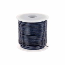 Lacet en cuir teinté Rond - BLEU DENIM