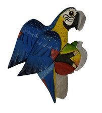 Vtg Hand Crafted Painted Balsa Wood Parrot Bird Figurine Macaw Wall Art 8” Tall
