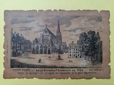 Old postcard style PARCHMENT LEATHER SKIN old PARIS church St GERMAIN l'AUXERROIS in 1639