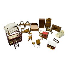 Lot 20 Pc Vintage Miniature Doll House Bedroom Armoire Baby Dresser Vanity RARE 