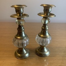 Two antique metal and glass candle holders 22cm ref Gbr2s 