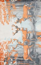 Tapis Fait Main Design Animal 6x8 Orange Avec Des Accents Vibrants Gris