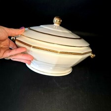  🌹 soupière, légumier en porcelaine L.J & CIE FRANCE blanche, filet & frise or