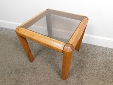 70s Danish Mid-Century Modern Teak End Table Cube Glass Top Molded Legs 16 x 16
