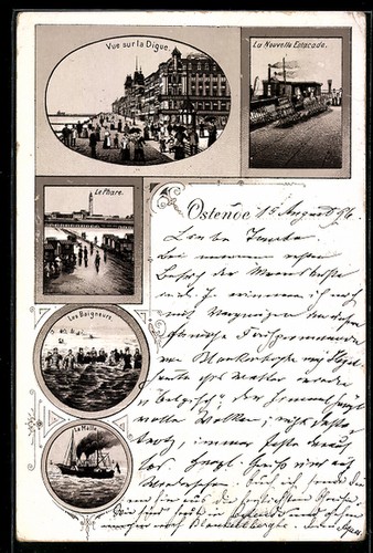 Lithographie ostende vue sur - lithographie, ostende,