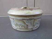 DENBAC 70 BOITE A BONBONS GRES CERAMIQUE DECOR BOVINS ART DECO NOUVEAU ANCIEN