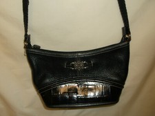 Brighton Ziptop Shoulder Bag Hobo Black Pebbled Braided Strap Purse