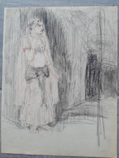 dessin ancien étude femme orientale costume  symboliste début XXe