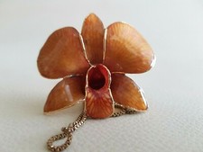 Antique Charming Orange Gold Plated Enamel Brooch or Pendant 