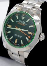 ROLEX MILGAUSS 116400GV FACTORY GREEN CRYSTAL OYSTER BLACK DIAL STEEL WATCH