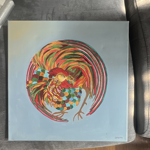 Hulsta peinture signée coq - j.,