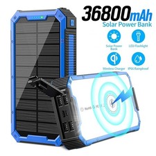 Batterie Externe Solaire 36800mAh Étanche Power Bank LED Sans Fil iPhone Samsung