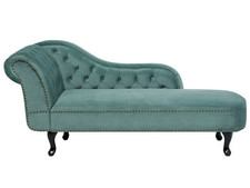 Chaise Longue Côté Gauche Méridienne en Velours Vert Glamour Elégant Salon Nimes