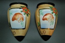 Pair of 2 Antique Porcelain Bouquet Maker Vases Red Fish Decor Hand Painted