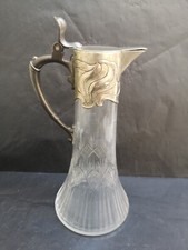WMF Aiguière art nouveau métal argenté verre taillé hauteur 27 cms