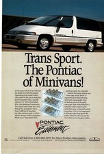 1990 Pontiac Trans Sport white family minivan Vintage Print Ad