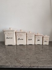 5 Ceramic Spice Jars. Sugar Flour Spices Coffee Salt. Vintage
