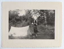 Bivouac, wild camping, tent, woman - vintage photo snapshot c. 1950