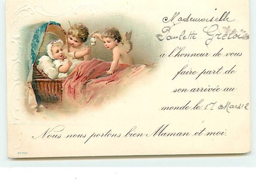 Embossed card angels around - -,