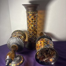 PARTYLITE Wall Sconce Global Fusion Mosaic Glass (2) & 13” Pillar RETIRED