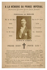 Carte de prière et photo du Prince Impérial Napoléon, Tirage vintage, 1879 Carte