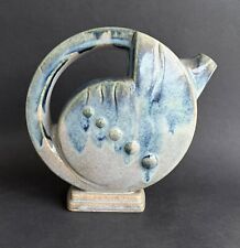Antique Art Deco Ceramic Modernist Stoneware Pitcher Geometric Shape Blue