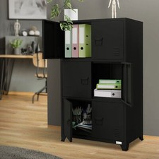 Armoire de bureau noir 75x40x120 cm en acier classement 3 compartiments 6 portes