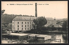 Old postcard Fismes, factory of felt hat and wash house on the Vesle 
