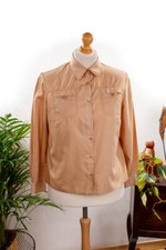 Vente Vintage Orig 70S Chemise Blouse Beige Simple Poches M L