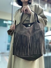 Sac en daim texan fille franges cuir véritable marron tête de maure
