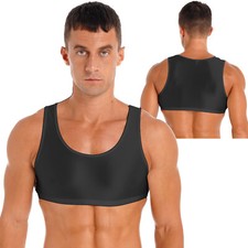 Men's Sleeveless Y Back Vest Muscle Half Crop Tops Fitness Gym Sports Bra Tank