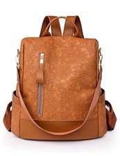 Grande Capacité Sac A Dos Vintage Brun Foncé Marron Femme Simili Cuir Zippé