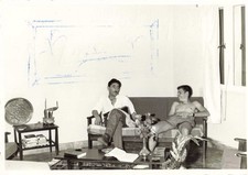 OLD PHOTOGRAPH TWO YOUNG MEN ON THE COUCH IN LEOPOLDVILLE CONGO