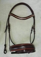 Bride de cheval en cuir Weymouth doubles rênes avec bandeau en cristal