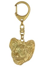 Papillon, Épagneul nain continental papillon - Porte-clés doré avec chien, décor