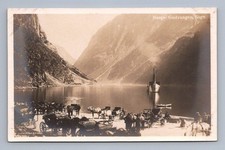 Vintage Norway GUDVANGEN Fjord Scene Horse Carriages 1910s