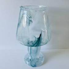 Vase vintage en forme de lampe champignon verre transparent et bleu 27 cm