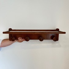 Porte-manteau mural vintage bois massif années 60/70 avec porte-chapeau